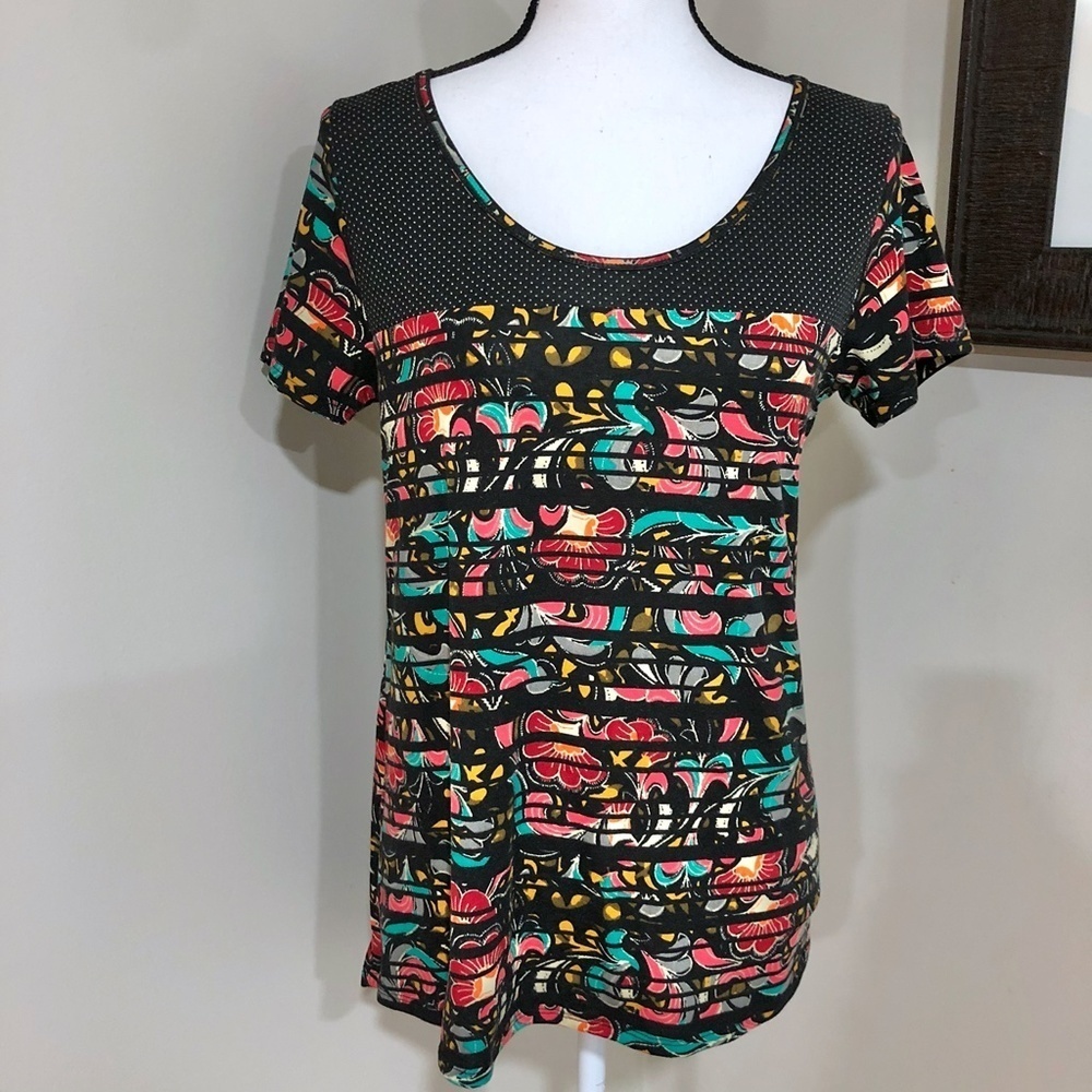 *LULAROE* Black x Colorful Short Sleeve Shirt XS
